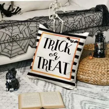 AVOIN Halloween Watercolor Stripes Trick or Treat Throw Pillow Cover, 12 x 20 Inch Bat Cushion Case Decoration for Sofa Couch Black