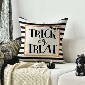 AVOIN Halloween Watercolor Stripes Trick or Treat Throw Pillow Cover, 12 x 20 Inch Bat Cushion Case Decoration for Sofa Couch Black