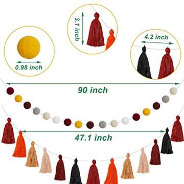 Syhood 4 Pieces Christmas Pom Pom Tassel Garland Thanksgiving Felt Ball Banner Decorative Hanging Ba...