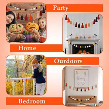 Syhood 4 Pieces Christmas Pom Pom Tassel Garland Thanksgiving Felt Ball Banner Decorative Hanging Banner for Xmas Fall Autumn Home Decoration Birthday Baby Shower Party Supplies(Classic Colors)