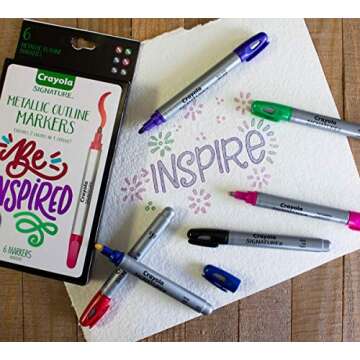 Crayola Metallic Outline Paint Markers (6ct), Adult Coloring Markers, Markers for Calligraphy & Hand...