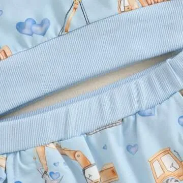 Lenjindjer Toddler Baby Boy Summer Spring Outfits Truck Heart Print Long Sleeve Tops Sweatpants 2Pcs Infant Farm Clothes Set