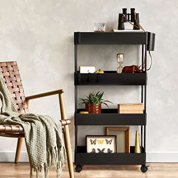 TIMEBAL 4-Tier Rolling Utility Cart, Carbon Steel, 15.5 in x 6.9 in x 37.45 in