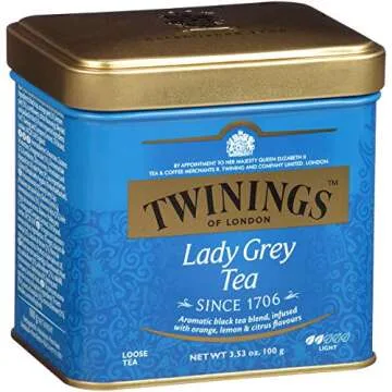 Twinings Lady Grey Loose Leaf Tea, Fragrant, Bright and Light Black Tea Infused with Orange, Lemon, and Bergamot Flavors, Aromatic and Flavorful Blend, 3.53 Oz