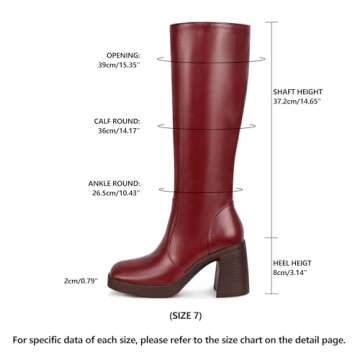 SOVANYOU Red Boots Leather Red Knee High Boots for Women Platform Tall Boots Square Toe Go-Go Boot C...