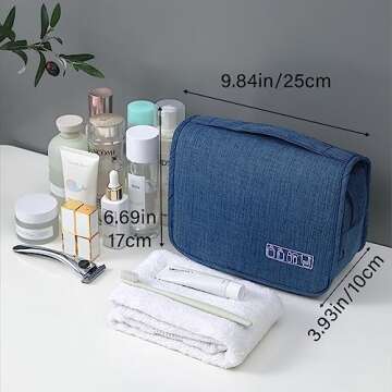Menoeceus Portable Hanging Travel Toiletry Bag,Light Weight, Large Capacity Shampoo Bag, Water-resistant Makeup Cosmetic Bag, Travel Organizer for Accessories, Full Sized Toiletries Container (Navy)