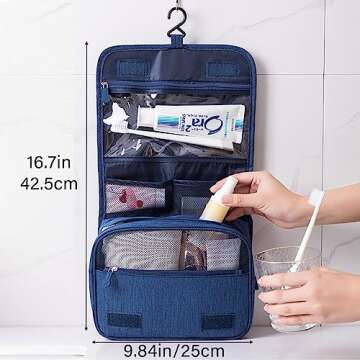Menoeceus Portable Hanging Travel Toiletry Bag,Light Weight, Large Capacity Shampoo Bag, Water-resistant Makeup Cosmetic Bag, Travel Organizer for Accessories, Full Sized Toiletries Container (Navy)