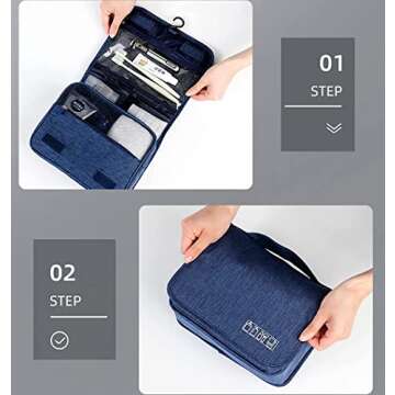Menoeceus Portable Hanging Travel Toiletry Bag,Light Weight, Large Capacity Shampoo Bag, Water-resistant Makeup Cosmetic Bag, Travel Organizer for Accessories, Full Sized Toiletries Container (Navy)