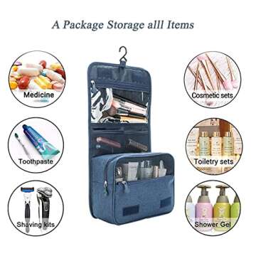 Menoeceus Portable Hanging Travel Toiletry Bag,Light Weight, Large Capacity Shampoo Bag, Water-resistant Makeup Cosmetic Bag, Travel Organizer for Accessories, Full Sized Toiletries Container (Navy)