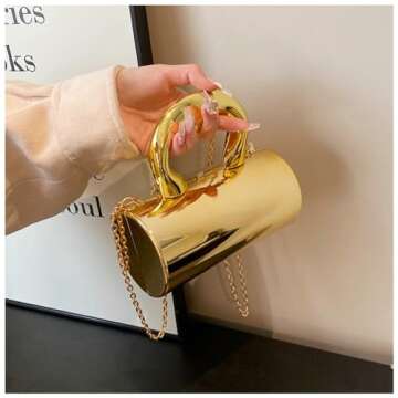 Niction Acrylic Evening Clutch Women Chic Metal Purses Shiny Barrel-Shaped Handbag Crossbody Bag for...