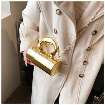 Niction Acrylic Evening Clutch Women Chic Metal Purses Shiny Barrel-Shaped Handbag Crossbody Bag for Wedding Parties 2024