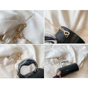 Niction Acrylic Evening Clutch Women Chic Metal Purses Shiny Barrel-Shaped Handbag Crossbody Bag for Wedding Parties 2024