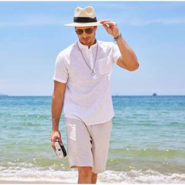 Stylish COOFANDY Men's Cotton Linen Henley Shirt