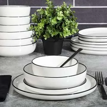 Gibson Home Oslo 16 Piece Porcelain Dinnerware Set,White w/Black Rim Rim, Service for 4 (16pcs)