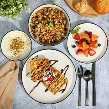 Gibson Home Oslo 16 Piece Porcelain Dinnerware Set,White w/Black Rim Rim, Service for 4 (16pcs)