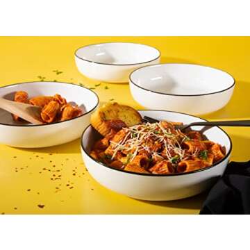 Gibson Home Oslo 16 Piece Porcelain Dinnerware Set,White w/Black Rim Rim, Service for 4 (16pcs)