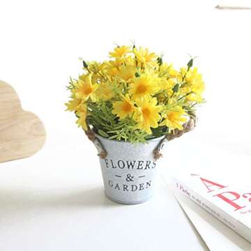 Charmly Artificial Flowers Potted European Style Design Silk Daisy Arrangements Bonsai House Office Restaurant Table Centerpieces Windowsill Decor Daisy-Spring Yellow