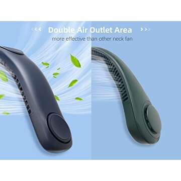 Kuject Portable Neck Fan, 4 Turbo Strong Wind Bladeless Fan, Hands Free 360° Cooling Personal Fan, 4000mAn Rechargeable Battery Operated USB Fan, 4 Speeds, for Travel, Indoor and Outdoor (Blue)