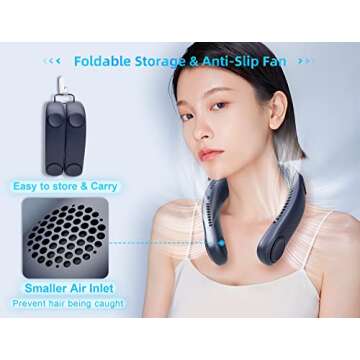 Kuject Portable Neck Fan, 4 Turbo Strong Wind Bladeless Fan, Hands Free 360° Cooling Personal Fan, 4000mAn Rechargeable Battery Operated USB Fan, 4 Speeds, for Travel, Indoor and Outdoor (Blue)