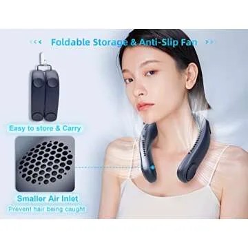 Kuject Portable Neck Fan, 4 Turbo Strong Wind Bladeless Fan, Hands Free 360° Cooling Personal Fan, 4000mAn Rechargeable Battery Operated USB Fan, 4 Speeds, for Travel, Indoor and Outdoor (Blue)