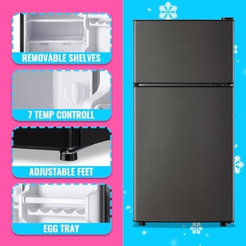 Compact DEMULLER Retro Fridge with Freezer, Ideal for Dorms