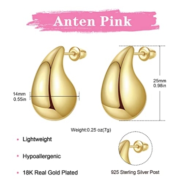 Anten Pink Gold Hoop Earrings - Lightweight Trendy Jewelry