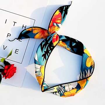 Carede Women Cheetah Print Wire Headband Rabbit Ears Hairband Wired Hair Tie Scarf Head Wrap/Assorted 9 Colors