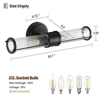 Linour Bathroom Sconce Wall Lighting - Black Bathroom Vanity Light Fixture Vertical and Horizontal W...