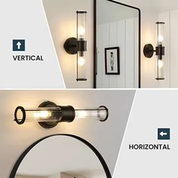 Linour Bathroom Sconce Wall Lighting - Black Bathroom Vanity Light Fixture Vertical and Horizontal Wall Mount 2-Light Modern Indoor Wall Light for Hallway Living Room(E12 Bulbs Excluded)