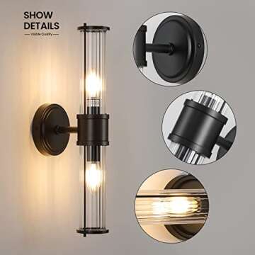 Linour Bathroom Sconce Wall Lighting - Black Bathroom Vanity Light Fixture Vertical and Horizontal Wall Mount 2-Light Modern Indoor Wall Light for Hallway Living Room(E12 Bulbs Excluded)