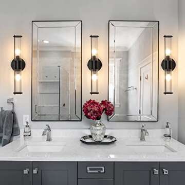 Linour Bathroom Sconce Wall Lighting - Black Bathroom Vanity Light Fixture Vertical and Horizontal Wall Mount 2-Light Modern Indoor Wall Light for Hallway Living Room(E12 Bulbs Excluded)