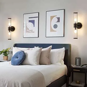 Linour Bathroom Sconce Wall Lighting - Black Bathroom Vanity Light Fixture Vertical and Horizontal Wall Mount 2-Light Modern Indoor Wall Light for Hallway Living Room(E12 Bulbs Excluded)