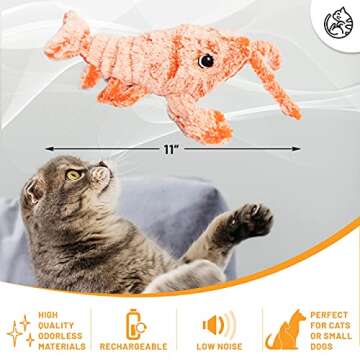 AmazinglyCat Flopping Lobster Moving Cat Toy for House Cats – Motion Activated Interactive Cat Toy with 2 Catnip Packets | USB-Charged Wiggly Lobster Toy for Dogs up to 15lbs | Soft & Washable