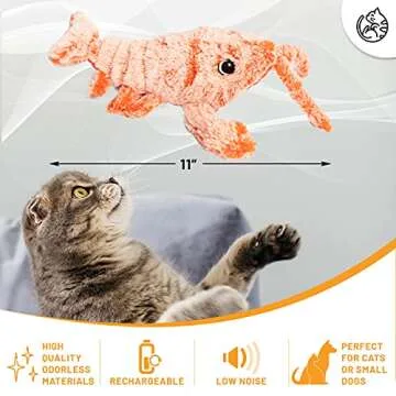 AmazinglyCat Flopping Lobster Moving Cat Toy for House Cats – Motion Activated Interactive Cat Toy with 2 Catnip Packets | USB-Charged Wiggly Lobster Toy for Dogs up to 15lbs | Soft & Washable