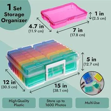 Bright Creations 16 Transparent 4x6 Photo Storage Boxes and Organizer with Handle for Pictures, Art Supplies (Rainbow Colors)
