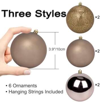 3.94" Large Christmas Balls Shatterproof Bronze Christmas Ornaments 6 Pcs Big Christmas Ornaments Balls for Christmas Tree Holiday Wedding Party Decoration