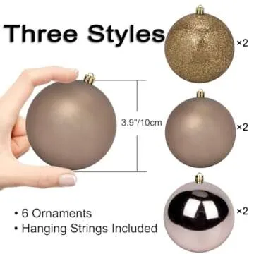 3.94" Large Christmas Balls Shatterproof Bronze Christmas Ornaments 6 Pcs Big Christmas Ornaments Balls for Christmas Tree Holiday Wedding Party Decoration