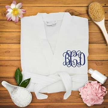 The Wedding Party Store, Personalized Waffle Bridesmaid Kimono Robe - Wedding Bridal Party Robes - Women's Bathrobe - Custom Monogrammed (One Size (S/M/L), White)