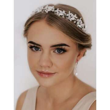 SWEETV Silver Rhinestone Wedding Headband Tiara Crystal Headpiece Bridal Hair Accessories for Bride ...
