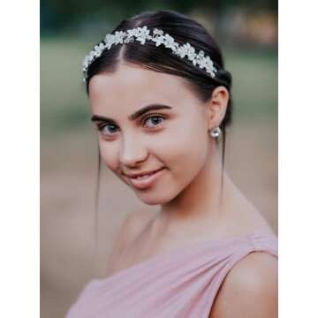 SWEETV Silver Rhinestone Wedding Headband Crystal Tiara