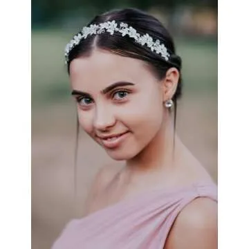 SWEETV Silver Rhinestone Wedding Headband Crystal Tiara