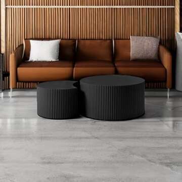 kevinplus Black Modern Nesting Coffee Table Set of 2 Round Side Table End Table for Living Room, Wood Circle Drum Coffee Table Contemporary Living Room End Table, Matte Black