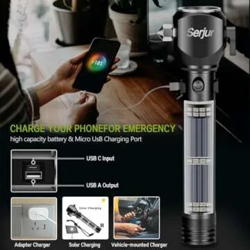 Serjur Solar Powered Flashlight with Safety Tools