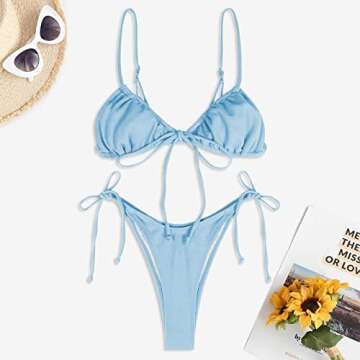 ZAFUL Womens High Cut Thong Bikini Set Swimsuits Cami String Sexy Bathing Suit