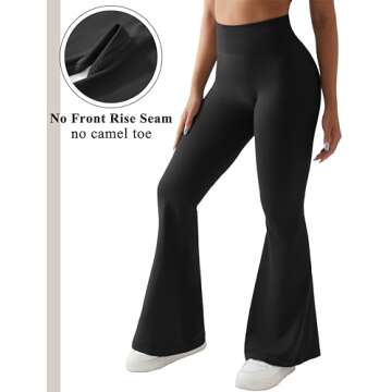 OMKAGI Butt Lifting Flare Leggings for Women Tummy Control Wide Leg Flared Yoga Pants(M,5-Black)