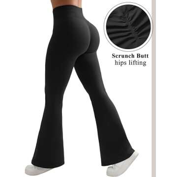 OMKAGI Butt Lifting Flare Leggings for Women Tummy Control Wide Leg Flared Yoga Pants(M,5-Black)