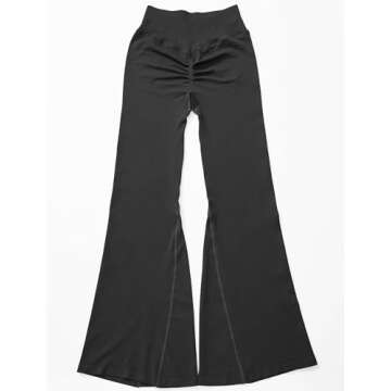 OMKAGI Butt Lifting Flare Leggings for Women Tummy Control Wide Leg Flared Yoga Pants(M,5-Black)