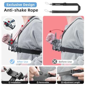 Mobile Phone Chest Strap Mount with Cell Phone Clip and Camera Holder for POV/VLOG/Video Recording/Cycing/Kayak/Fishing Compatible with iPhone,Samsung, for GoPro Hero 13 12 11 10 9,Insta360,DJI,AKASO