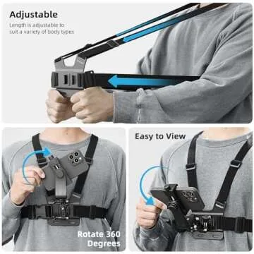 Mobile Phone Chest Strap Mount with Cell Phone Clip and Camera Holder for POV/VLOG/Video Recording/Cycing/Kayak/Fishing Compatible with iPhone,Samsung, for GoPro Hero 13 12 11 10 9,Insta360,DJI,AKASO