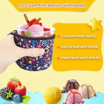 4Pack Reusable Ice Cream Sleeves with Handle, Neoprene Insulated Sleeves for Ninja Creami Pints, Talenti Ice Cream Pints, Frozen Desserts (Cartoon Print)